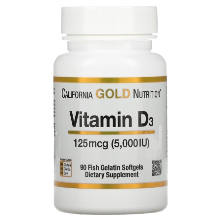 California Gold Nutrition, витамин D3, 125 мкг (5000 МЕ), 90